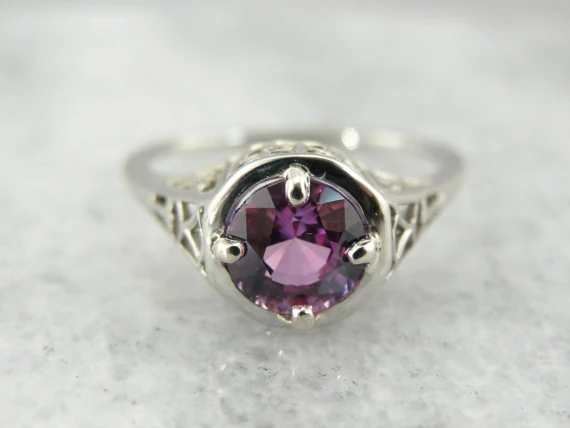 Pink Sapphire Classic Filigree Art Deco Engagement Ring