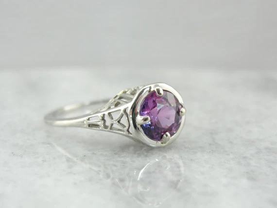 Pink Sapphire Classic Filigree Art Deco Engagement Ring