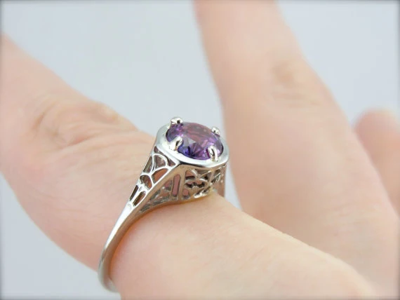 Pink Sapphire Classic Filigree Art Deco Engagement Ring