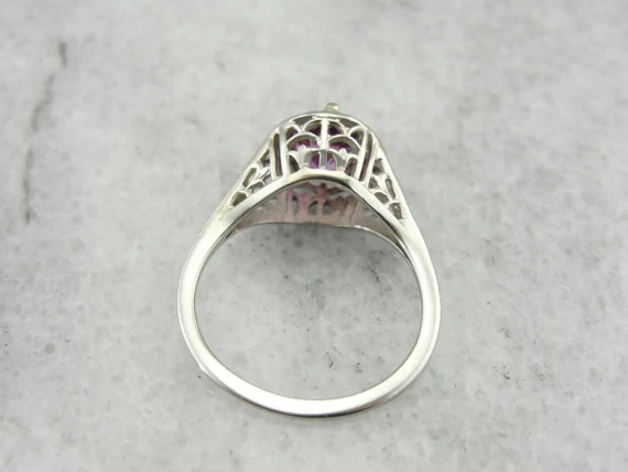 Pink Sapphire Classic Filigree Art Deco Engagement Ring