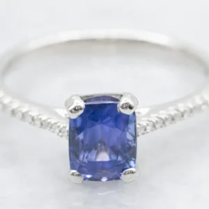 Platinum Cushion-Cut Lavendel Sapphire and Diamond Engagement Ring
