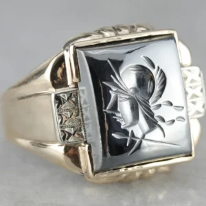 Retro Era Hematite Intaglio Statement Ring