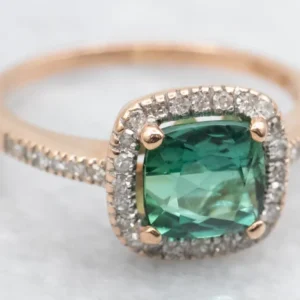 Roestvrij Staal Contemporain Indicolite Tourmaline and Diamond Halo Ring