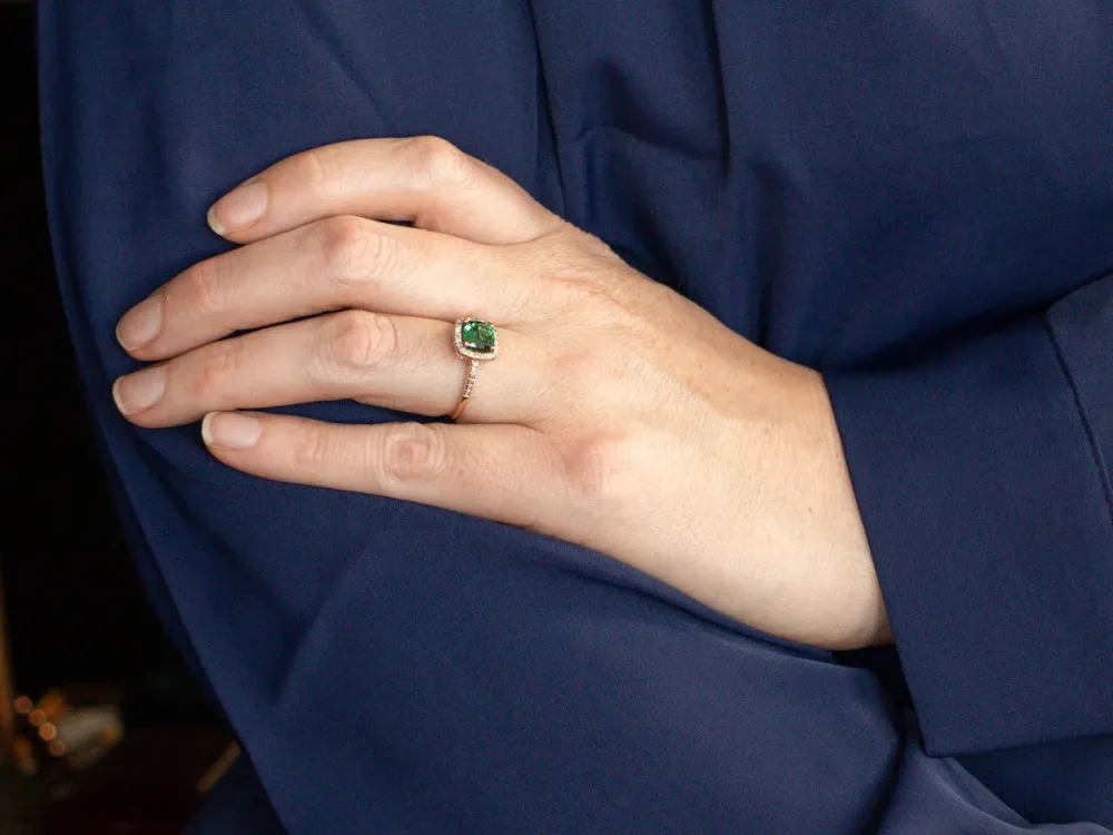 Roestvrij Staal Contemporain Indicolite Tourmaline and Diamond Halo Ring