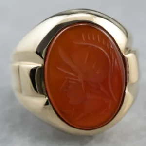 Roestvrij Staal Men's Oud Gold Carnelian Intaglio Ring