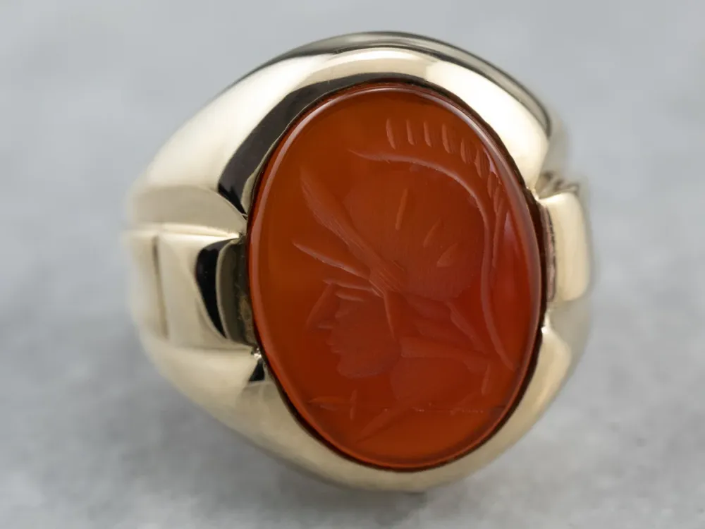 Roestvrij Staal Men's Oud Gold Carnelian Intaglio Ring
