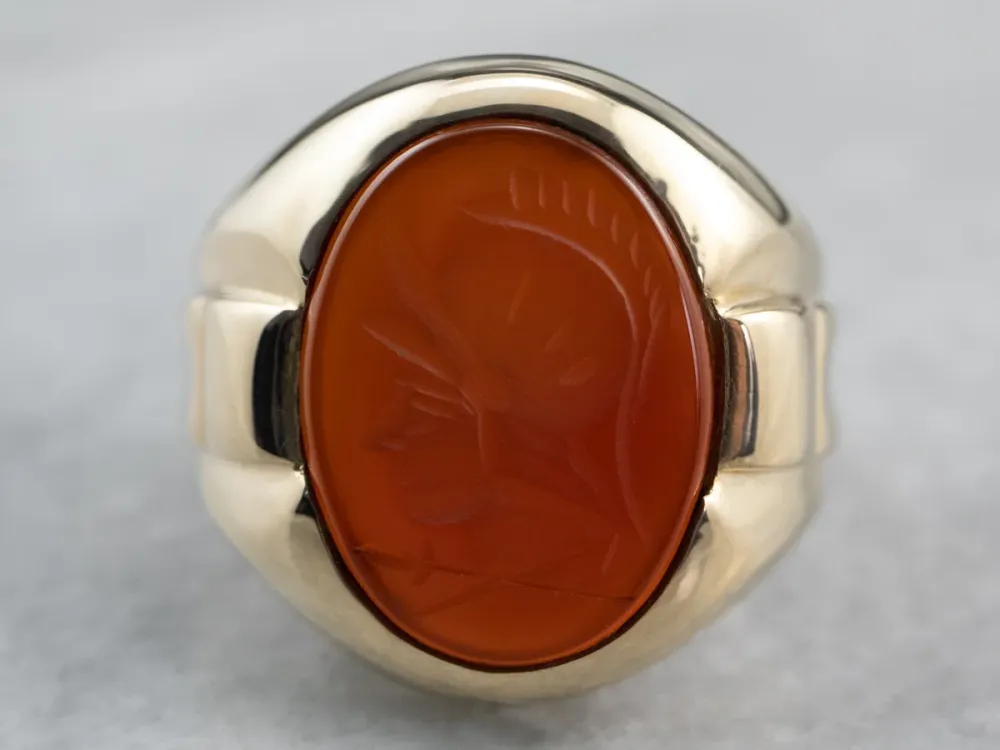 Roestvrij Staal Men's Oud Gold Carnelian Intaglio Ring