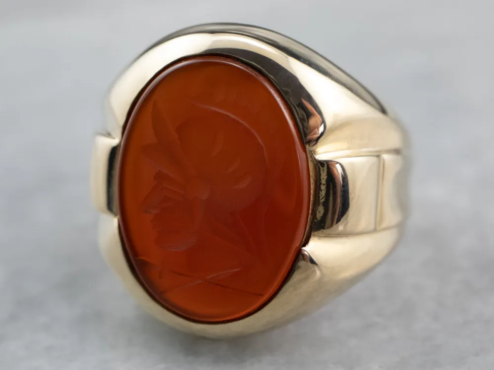 Roestvrij Staal Men's Oud Gold Carnelian Intaglio Ring
