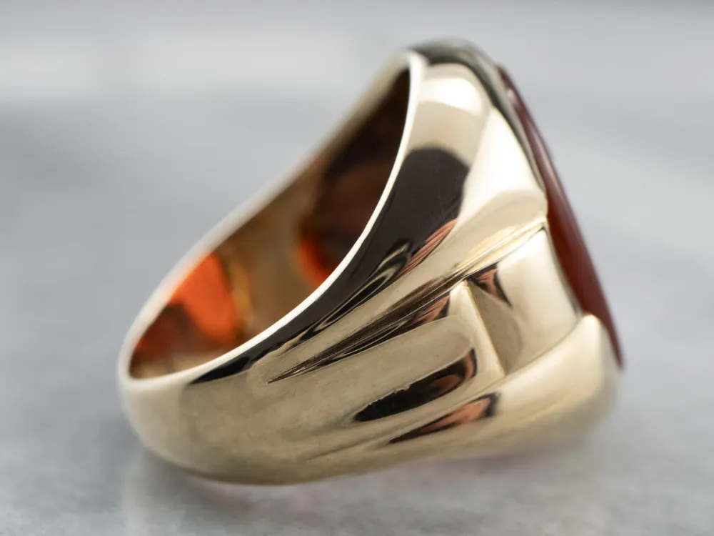 Roestvrij Staal Men's Oud Gold Carnelian Intaglio Ring