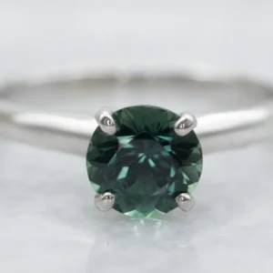 Roestvrij Staal Platinum Teal-Blue Sapphire Solitaire Engagement Ring