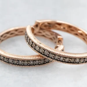 Rose Verguld Levian Chocolate Diamond Hinged Hoop Earrings - DIN Norm