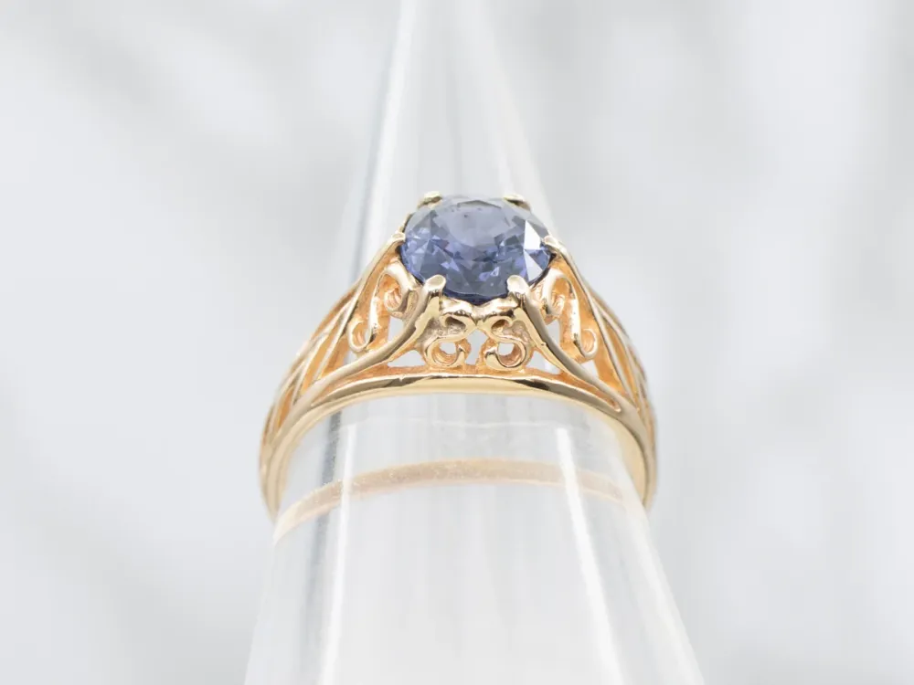 Rosy Gold and Lavendel Sapphire Filigree Ring Engagement or Statement Piece met CE-Keurmerk