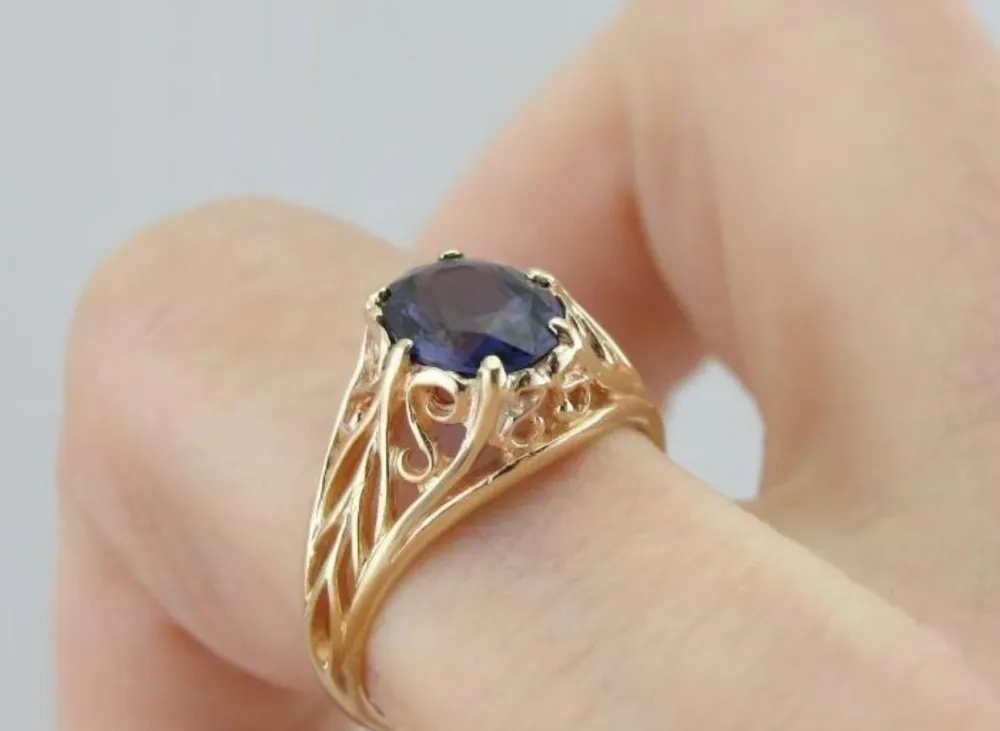 Rosy Gold and Lavendel Sapphire Filigree Ring Engagement or Statement Piece met CE-Keurmerk