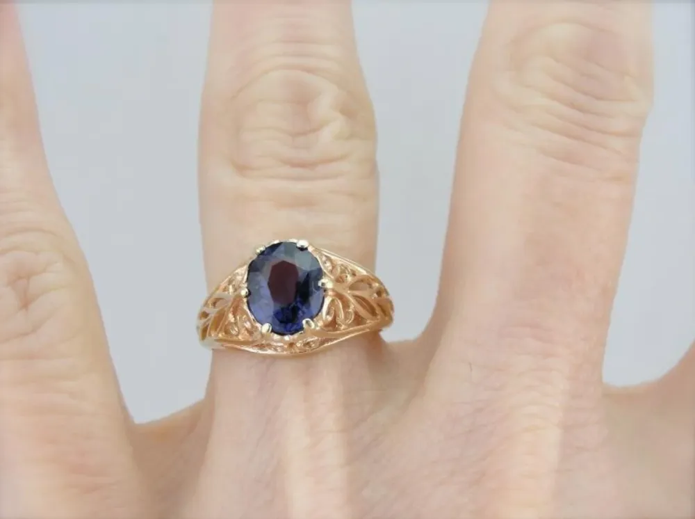Rosy Gold and Lavendel Sapphire Filigree Ring Engagement or Statement Piece met CE-Keurmerk