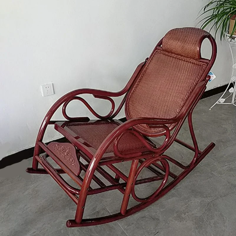 Traditional Rocking Chair Rattan Frame Uni Color Built- Armrest Indoor Rocking Chair Walnut