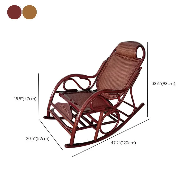 Traditional Rocking Chair Rattan Frame Uni Color Built- Armrest Indoor Rocking Chair Walnut