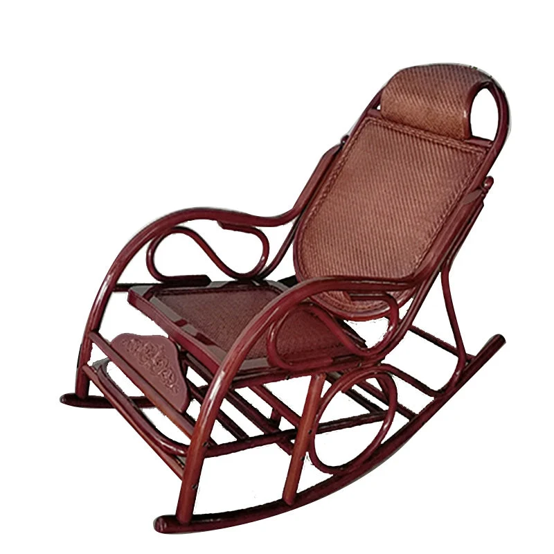 Traditional Rocking Chair Rattan Frame Uni Color Built- Armrest Indoor Rocking Chair Walnut
