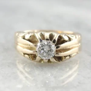 Victorian Engagement Ring Fine Geel Gold Diamond Center - DIN Norm