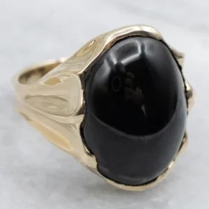 Vintage Gold and Black Onyx Unisex Statement Ring