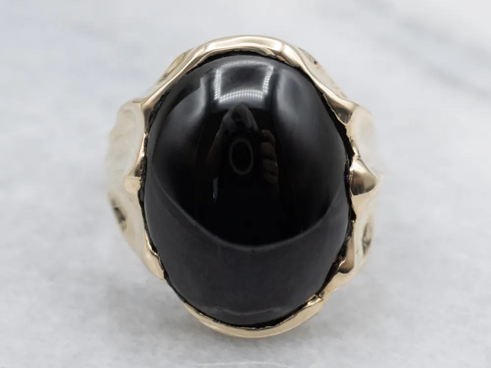 Vintage Gold and Black Onyx Unisex Statement Ring