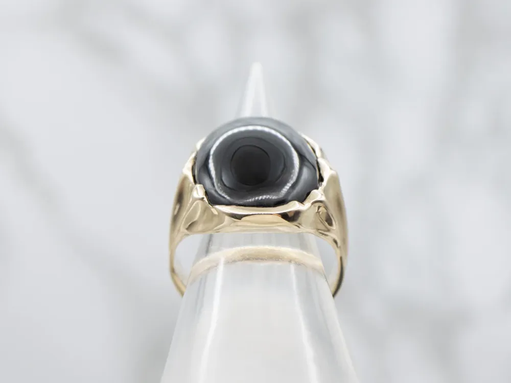 Vintage Gold and Black Onyx Unisex Statement Ring