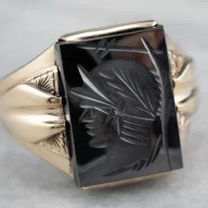 Vintage Gold Men's Hematite Intaglio Ring
