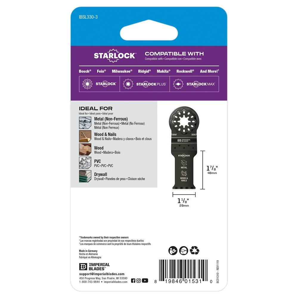 Milwaukee Tools STARLOCK 1-1/8" Mtl/WOOD BLD 3PK IBSL330-3