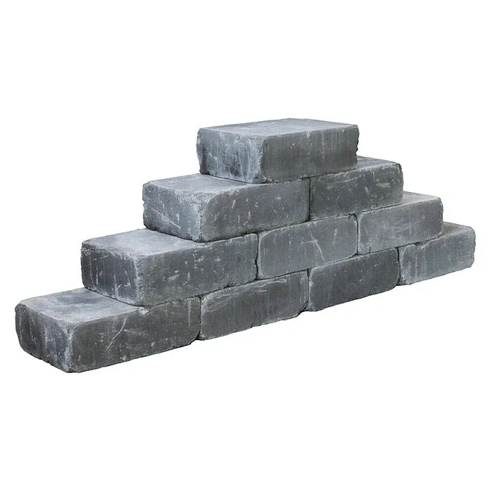 Stapelsteen Tumbelwall Getrommeld Antraciet - Beton, l x b x d: 30 x 20 x 10 cm, Zwart