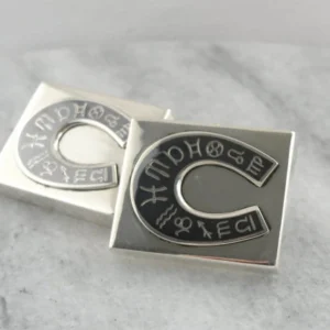 Zodiac Siam: Niello Sterling Siam Cufflinks, Horseshoe Zodiac Design