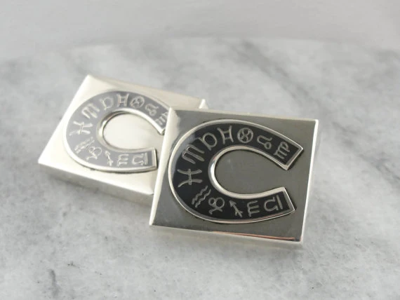 Zodiac Siam: Niello Sterling Siam Cufflinks, Horseshoe Zodiac Design