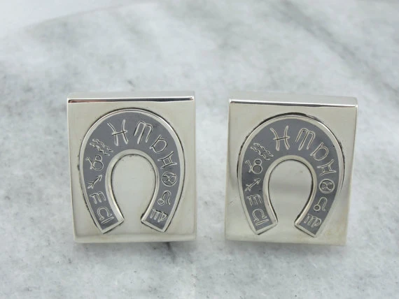 Zodiac Siam: Niello Sterling Siam Cufflinks, Horseshoe Zodiac Design