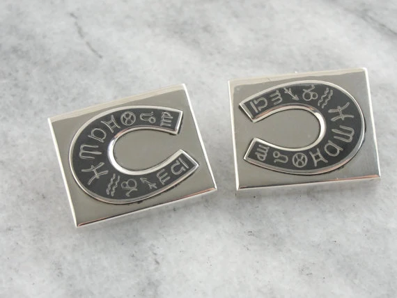 Zodiac Siam: Niello Sterling Siam Cufflinks, Horseshoe Zodiac Design
