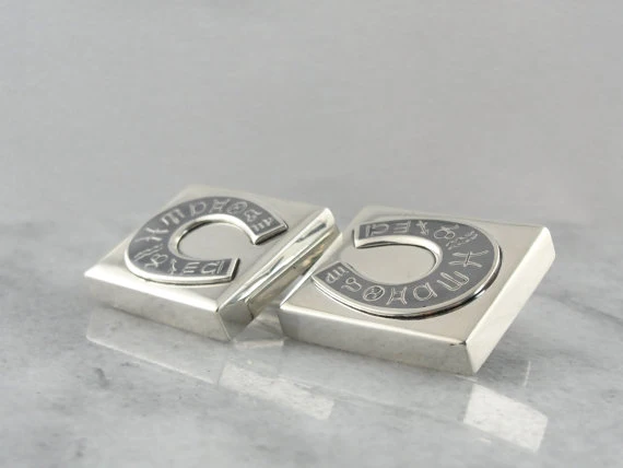 Zodiac Siam: Niello Sterling Siam Cufflinks, Horseshoe Zodiac Design