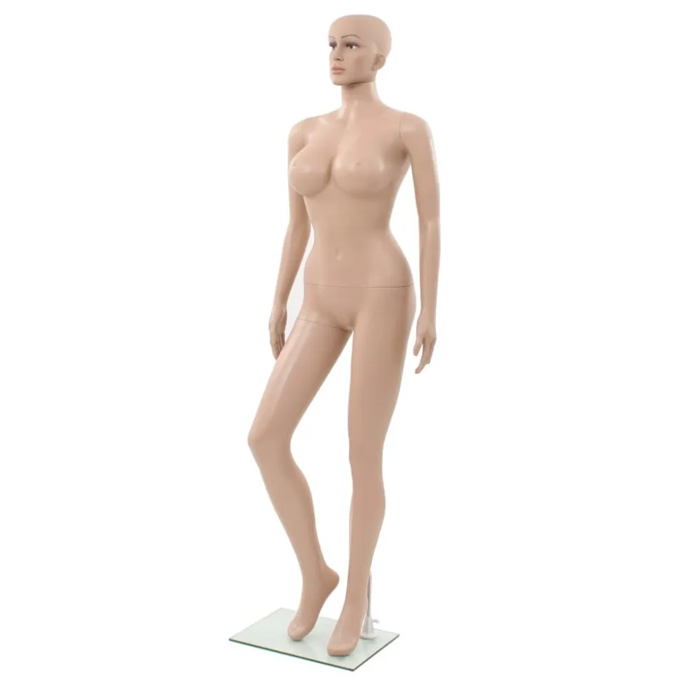 Etalagepop sexy vrouw met glazen voet 180 cm lichtbruin