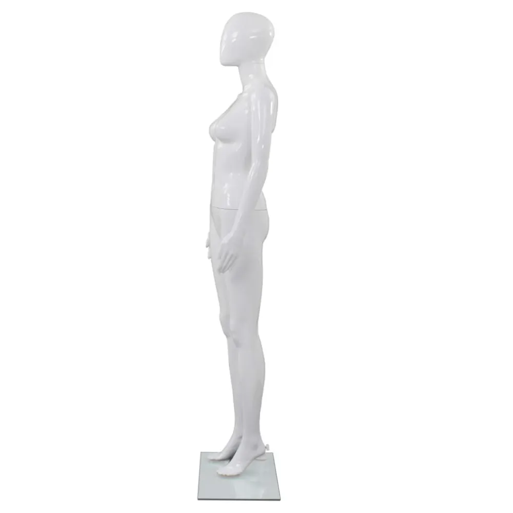 Etalagepop vrouwelijk met glazen voet 175 cm glanzend wit