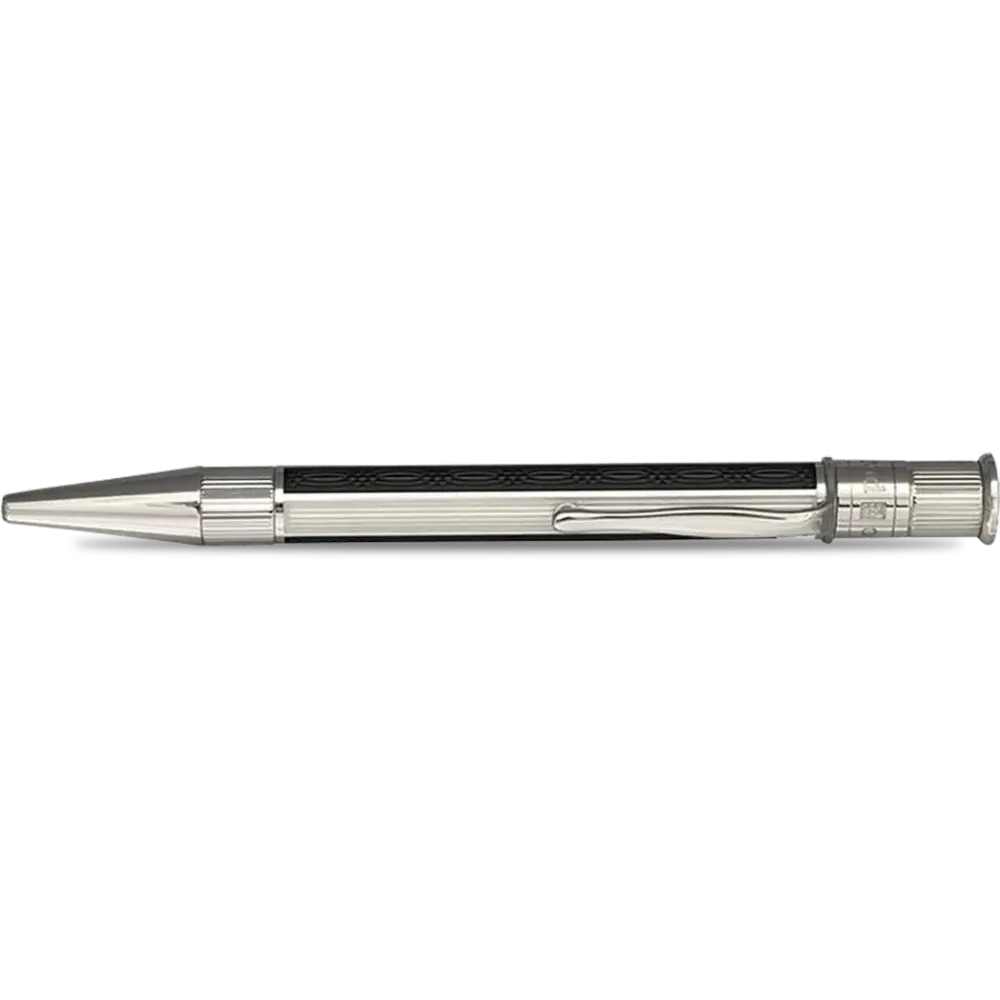 David Oscarson’s Sterling Platinagrijs Guilloche and Hard Enamel Ballpoint Pen Black-White