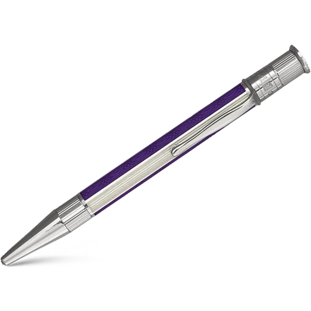 David Oscarson’s Sterling Silver Guilloche and Taai Enamel Ballpoint Pen Violet-White