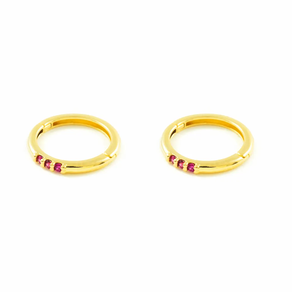 9ct Yellow Gold Round Hoop Earrings Synthetic Precious Rubies Shine 10 x 1.15 mm