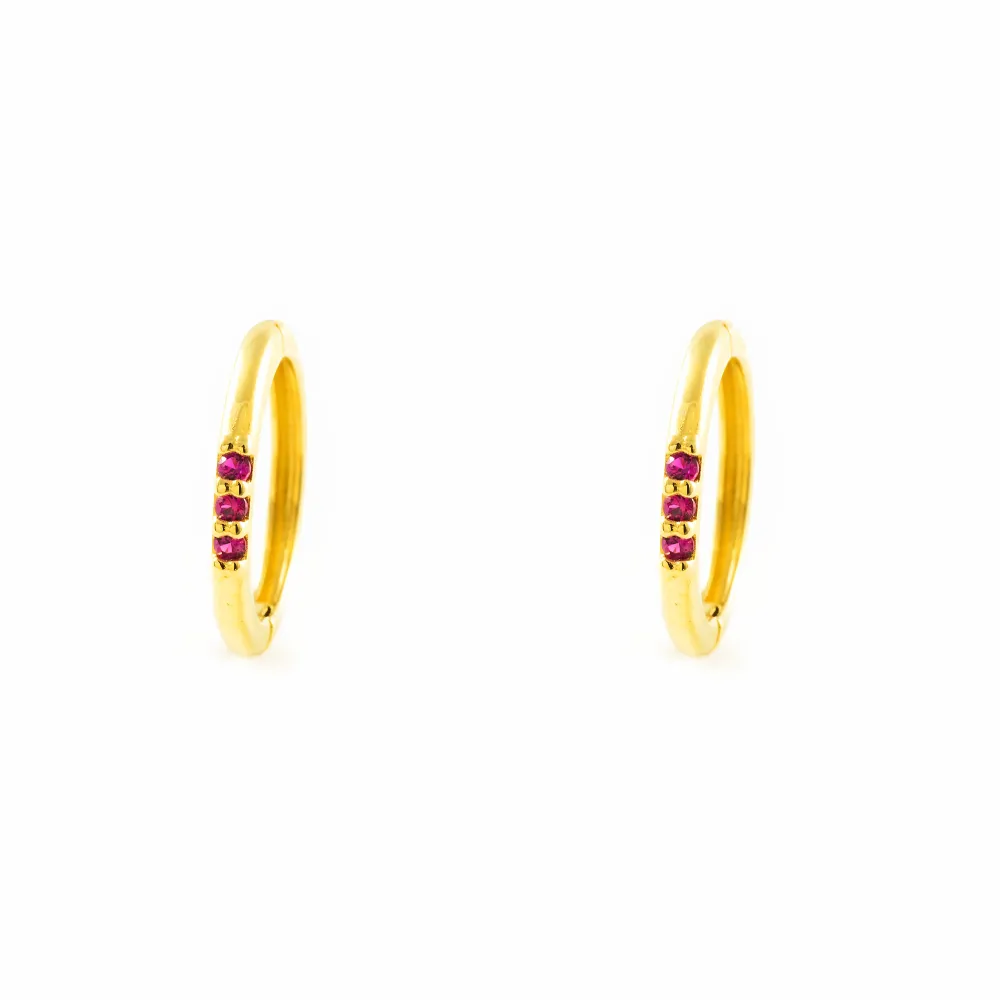 9ct Yellow Gold Round Hoop Earrings Synthetic Precious Rubies Shine 10 x 1.15 mm