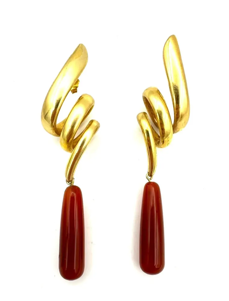 18K Yellow Gouden and Carnelian Earrings