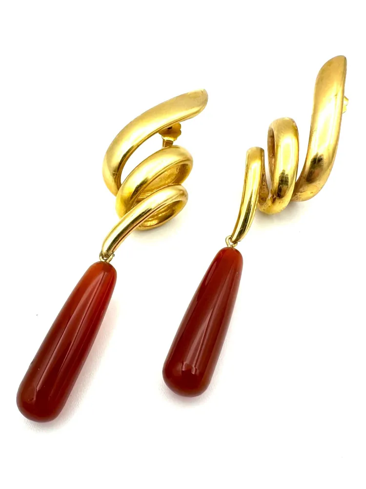 18K Yellow Gouden and Carnelian Earrings