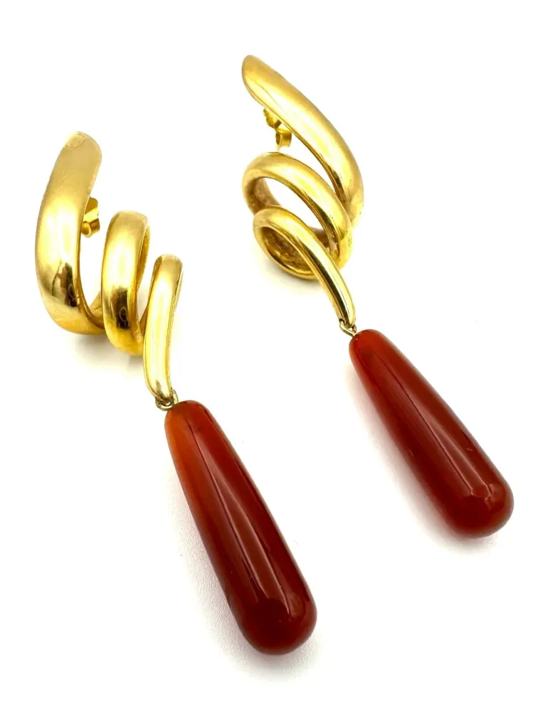 18K Yellow Gouden and Carnelian Earrings