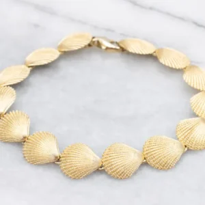 Aluminium Textured Goud Scallop Shell Link Bracelet
