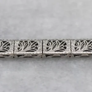 Art Deco White Gold Filigree Panel Link Bracelet