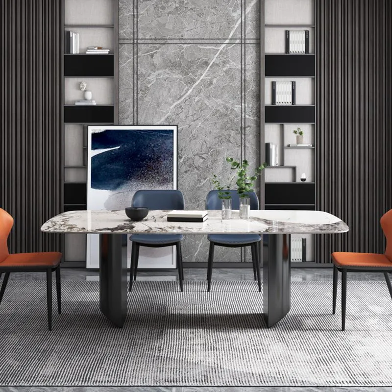 Industrial Style Rectangle Table Sintered Stone Dining Table Metaal Legs met Gegalvaniseerde Afwerking 55