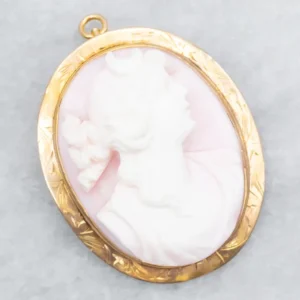 Mid-Century Fuchsia Shell Cameo Pendant or Pin