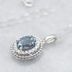 White Gold Spinel Diamond Halo Pendant Necklace