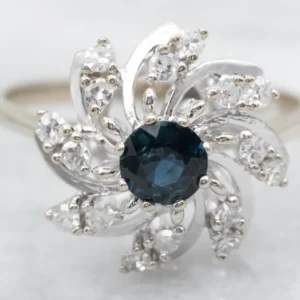 Modern Sapphire and Diamond Pinwheel Ring