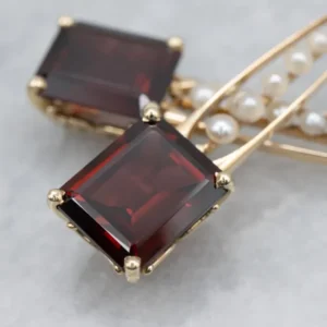 14K Yellow Gold Garnet Seed Pearl Dangle Earrings