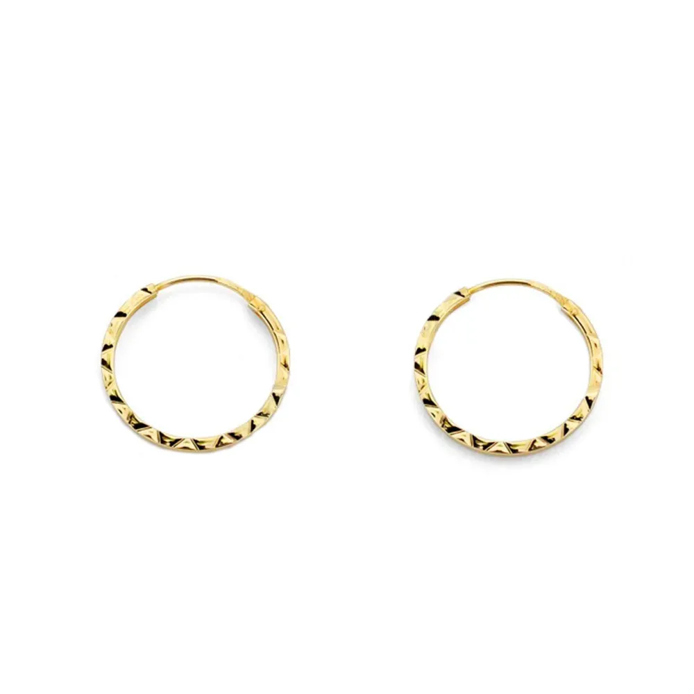 18ct Yellow Gold Square Hoops gekerfd Earrings 14x1 mm